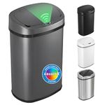 iTouchless 13 Gallon Oval Sensor Trash Can with Odor Filter, Automatic Motion Sensor Kitchen Bin, Slim Curved Soft-Close Gunmetal Gray, Dark Metallic Finish for Office & Garage