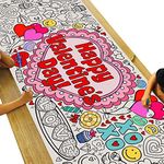 Tiny Expressions Giant Valentine’s Day Coloring Tablecloth for Kids - 30 x 72 Inch Jumbo Paper Valentines Craft for Classroom and School Parties