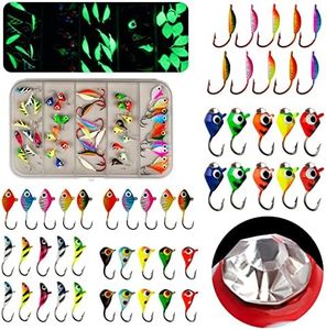 THKFISH Ice Fishing Jigs Kit Ice Fishing Lures for Walleye Perch Jigs Heads for Ice Fishing Gear Tackle Panfish Crappie Jigs 50Pcs C
