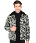 ESSENTIELE MEN B&W WOOL JACQUARD WITH BLACK FUR MEN JACKET (LARGE)