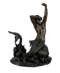 Stretching Merman of Resting Rock Bay Lustrous Bronze Finish Statue 8 Inch