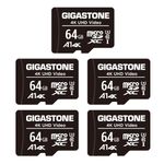 Gigastone 64GB 5-Pack Micro SD Card, 4K UHD Video, Surveillance Security Cam Action Camera Drone Professional, 90MB/s Micro SDXC UHS-I A1 Class 10