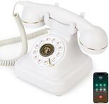 Sangyn Bluetooth Retro Desk Phone with Handset & Speakerphone, Classic Bluetooth Landline Telephone, Bluetooth Home Phone with USB Rechargeable Power, Hands-Free Calling & Music Playback, White