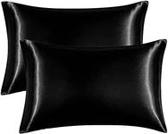 EHEYCIGA Satin Pillowcase Queen Set of 2, Soft Pillowcases for Hair and Skin Similar to Silk, Black Pillow Cases 2 Pack with Envelope Closure, 20X30 Inches