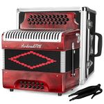 Accordion, 31 Tone 12 Bass Piano Accordion with Strap, Educational Instrument for Beginners and Students (Red)