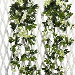 JUSTOYOU Artificial Silk Rose Flowers Garland Vines Hanging Silk Flowers for Outdoor Indoor Wedding Wall Badroom Decoration (White -13, 13 Heads)