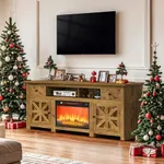 DWVO TV Stand with Fireplace for 75 Inch TVs, Entertainment Center with Power Outlet, Electric Fireplace TV Stands for Living Room, TV Console with Storage Drawers & Cabinets (Brown Oak)