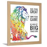 Chaka Chaundh - Go For Great Own Your Game Be Kind, Get Big Things Done photo frames for wall - motivational quotes frames - Lion poster with frame - Quotes wall frames - (14 X 11 Inches)