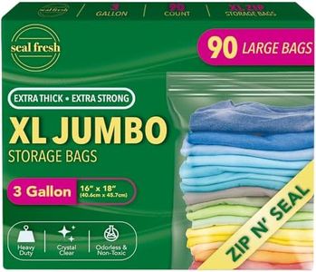 Seal Fresh 3 Gallon Large Plastic Storage Bags – 16" x 18" (90 Count) – Reusuable XXL Extra Large Heavy Duty Clear Jumbo Freezer Zip Lock Bags with Sealable Zipper Top For Clothes, Travel, Moving