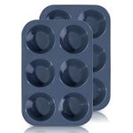 2 Pack Deep and Jumbo Muffin Tray 6 Cup Large Silicone Muffins Pan, Non-Stick Giant Cupcake Tin, Silicon Mould Bakeware, Baking Case for Yorkshire Pudding, Bun, Cupcakes, 27.8 x 19 x 5 cm (Grey)