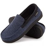 LongBay Men's Moccasin Slippers Memory Foam Plush Fleece House Shoes in Indoor Outdoor Navy Blue10 UK