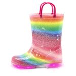 Kids Toddler Light Up Rain Boots Girls Waterproof Outdoor Glitter Rain Shoes with Easy Wear Handles Size 1