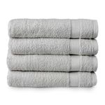 Welhome Basic 100% Cotton Towel (Silver)- Set of 4 Bath Towels - Quick Dry - Absorbent - Soft - 434 GSM - Machine Washable