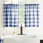 Elrene Home Fashions Farmhouse Living Buffalo Check Window Kitchen Tier Set, 30" X 36" (Set of 2, Blue/White, 2 Pieces