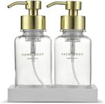 MaisoNovo Glass Foaming Soap Dispenser | Clear Glass Gold Pumps x 2 with Tray