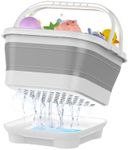 Foldable Bath Toy Storage, Baby Bathtub Toy Holder with Removable Base for Draining, Drying Kids Bucket Caddy Bathroom Baby Shower Toy Organizer - Grey