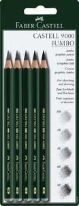 Faber-Castell 5 Piece Quality Castell 9000 Jumbo Graphite Pencils Blister Card Set, Including HB, 2B, 4B, 6B and 8B
