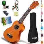 Soprano Ukulele Beginner Kit for Adult Kids 21 Inch Ukelele w/Songbook, Case, Strap, Tuner, Strings, Picks - Honey