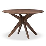 Baxton Studio Lyla Mid-Century Modern Walnut Wood 47-Inch Round Dining Table, Walnut Brown