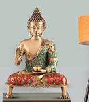 Artvarko Big Brass Buddha Statue Color Stone Handwork Work Sculpture Blessing Idol for Home Decor Gift Religious Showpiece Good Luck Office Table Vastu 20 Inch