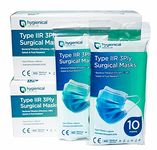 Hygienical - UK Brand - 3PLY Type IIR - Medical Grade - Premium Surgical Face Masks - BFE 99%+ Travel Ready 5x10 Sachets - High Filtration - Breathable Masks - EN14683:2019+AC - CE Certified
