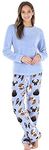 PajamaMania Women's Fleece Long Sleeve Pajama PJ Set, Periwinkle Dogs, X-Large