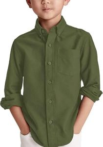 Boys' Long Sleeve Dress Shirts Classic Collared Button-Down Tshirt Solid Cotton Top with Chest Pocket White