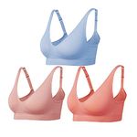 Comfyin Wireless Bras for Women Non Wired Seamless Bras with Removable Pads 3 Pack,Pink+Blue+Orange,2XL