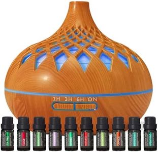 Aromatherapy Diffuser & Essential Oil Set - Ultrasonic Diffuser & Top 10 Essential Oils - 500ml Aromatherapy Humidifier with 4 Timer & 7 Ambient Light Settings