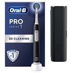 Oral-B Pro 1 Electric Toothbrush with 3D Cleaning, Gifts for Women/Men, 1 Toothbrush Head & Travel Case, Gum Pressure Control, 2 Pin UK Plug, Black