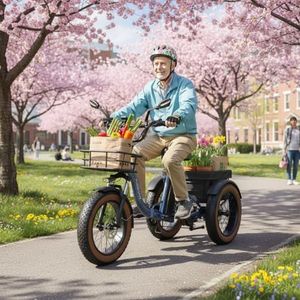 PUCKIPUPPY Electric Tricycle for Adults Alaskan, Rear Motor Electric Trike with Large Basket, 20" 6061 Aluminum Folding Ebike Frame, 3 Wheel Cargo Tricycle Blue