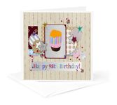 3dRose gc_243730_5 6 x 6-Inch"Collage of Stars Cupcake and Candle Happy 98Th Birthday" - Greeting Card