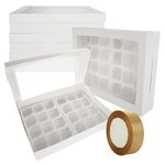 JMIATRY 10 Pcs Cupcake Boxes 24 Hole, Cupcake Boxes with Window, Inserts and Ribbons, White 24 Cupcake Box for Cupcakes and Muffins, 43x31x9cm