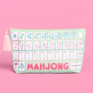 xo, Fetti Mahjong Tile Bag - Nylon Zipper Bag | Mahjong Gift, Game Night, Pink, Pastel, Tile Print, Girly, Tassel