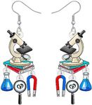 DOWAY Acrylic Cute Cartoon Teacher Earrings Fun Back to School Dangle for Women Girls Kids Gifts Bulk (Microscope)