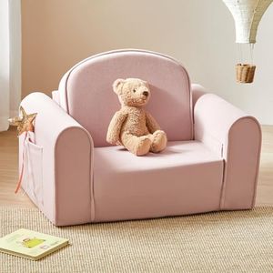 Tiny Land 2-in-1 Foldable Kids Couch with Pocket Soft Thick Toddler Sofa