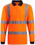 MMK® Hi Viz High Visibility Long Sleeve Polo Shirts - Men's Reflective Tape Safety Hi Vis Security Work Breathable Lightweight Workwear T-Shirt Tops (Orange, 3XL-Large)
