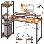 ODK Computer Desk with Storage Shelves and Monitor Stand, 48 Inch Writing Desk with Bookshelf & Power Outlets, Reversible Study Table for Home Office, Small Space Bedroom, Vintage