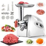 Warmiehomy Meat Grinder Electric, 2800W Meat Mincer with 3 Stainless Steel Grinding Plates, Food Mincer Machine, Household Sausage Meat Patty Maker, Reverse Function, Plastic Housing(White)