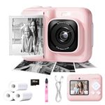 Kids Camera, 1080P Instant Digital Print Camera for Kids, Christmas Birthday Gifts for 4 5 6 7 8 9 10 Year Old Girls Boys, Portable Toy with 32GB SD Card & 3 Rolls Printing Paper, Pink