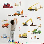 decalmile Construction Vehicles Cars Wall Decals Tractor Excavator Crane Wall Stickers Kids Bedroom Boys Room Playroom Wall Decor