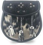 Original Cowhide Leather Scottish Kilt Sporran With Three Tassels & Embossed Flap