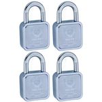 Harrison Padlocks/Square Padlock 65mm 12 Pin with 3 Computerised Keys JUPITER-0668 Pack of 4/ Mild Steel Material/Bright Chrome Plated Finish/Door Lock, Shutter Lock, Godown Lock, gate Lock