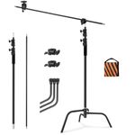 Soonpho Heavy Duty C Stand with Boom Arm,Black Stainless Steel Tripod Base Adjustable Photography Light Stand with Grip Head/Sand Bag for Lighting,Overhead Shooting,Reflector,Softbox,Umbrella...