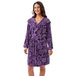 Winthome dressing gown for Women Men, Super Soft Fleece Bathrobe with Hood, Winter Cozy Fluffy Bath Robe, Gift for Family Friends (Purple Printed,XL)