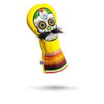 Pins & Aces Golf Co. LE Sugar Skull Mustache Driver Head Cover - Premium, Hand-Made Leather 1W Headcover - Funny, Tour Quality Golf Club Cover - Style and Customize Your Golf Bag (Yellow)