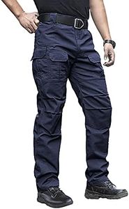 NAVEKULL Men's Outdoor Tactical Pants Rip Stop Lightweight Waterproof Military Combat Cargo Work Hiking Pants, Dark Blue, 38W x 32L