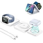 PEAPOLET 3 in 1 Wireless Charging Station,Foldable Portable Charger iphone Magnetic Charging Pad for iPhone 15/14/13/12 Pro Max Plus,Apple Watch,AirPods,Adapters not Include(White)