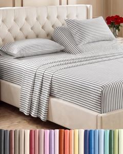 Flex Top Split Head King 4 Piece Sheet Set - Comfy Breathable & Cooling Bed Sheets Set - Hotel Luxury Bedding for Women, Men, Kids, Teens, Boys & Girls - Deep Pockets, Soft - Oeko-Tex - Grey Stripes