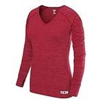 TCA Women’s Elle Long Sleeve V-Neck Running Training Workout Top with Thumbholes - Cerise, S